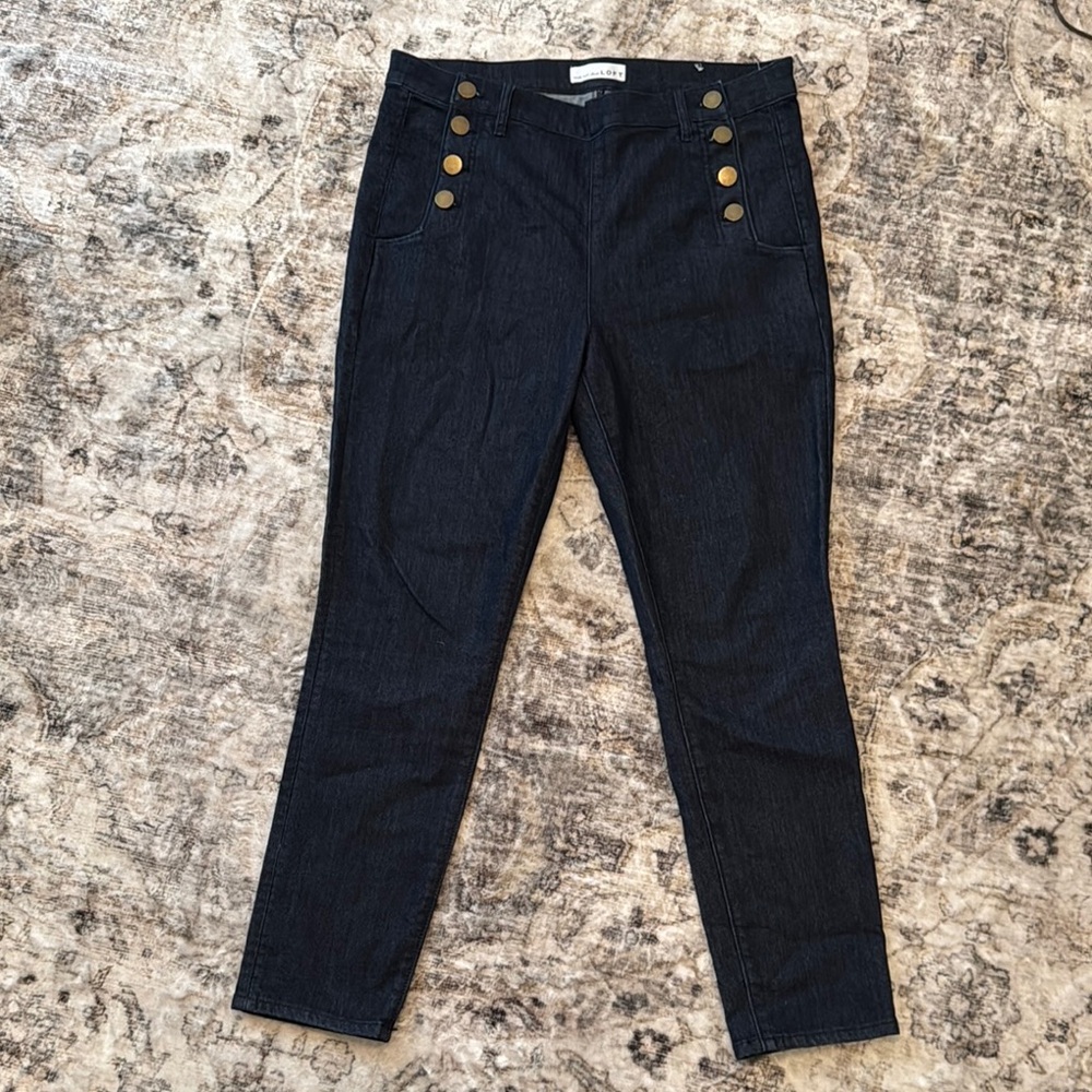 Women's Dark Blue Jeans with Gold Button Accents